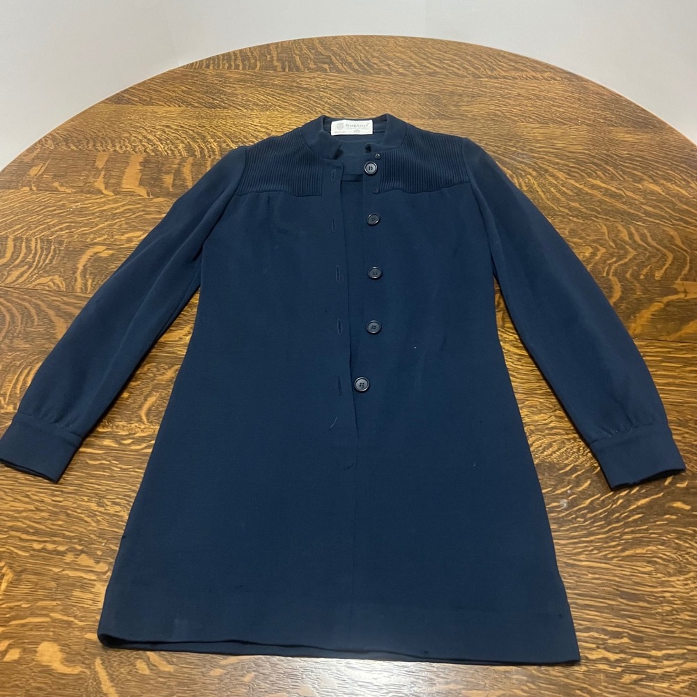 Kimberly Knit Dress Womens 10 Navy Blue Vintage Wool Long Sleeve Ribbed Yoke